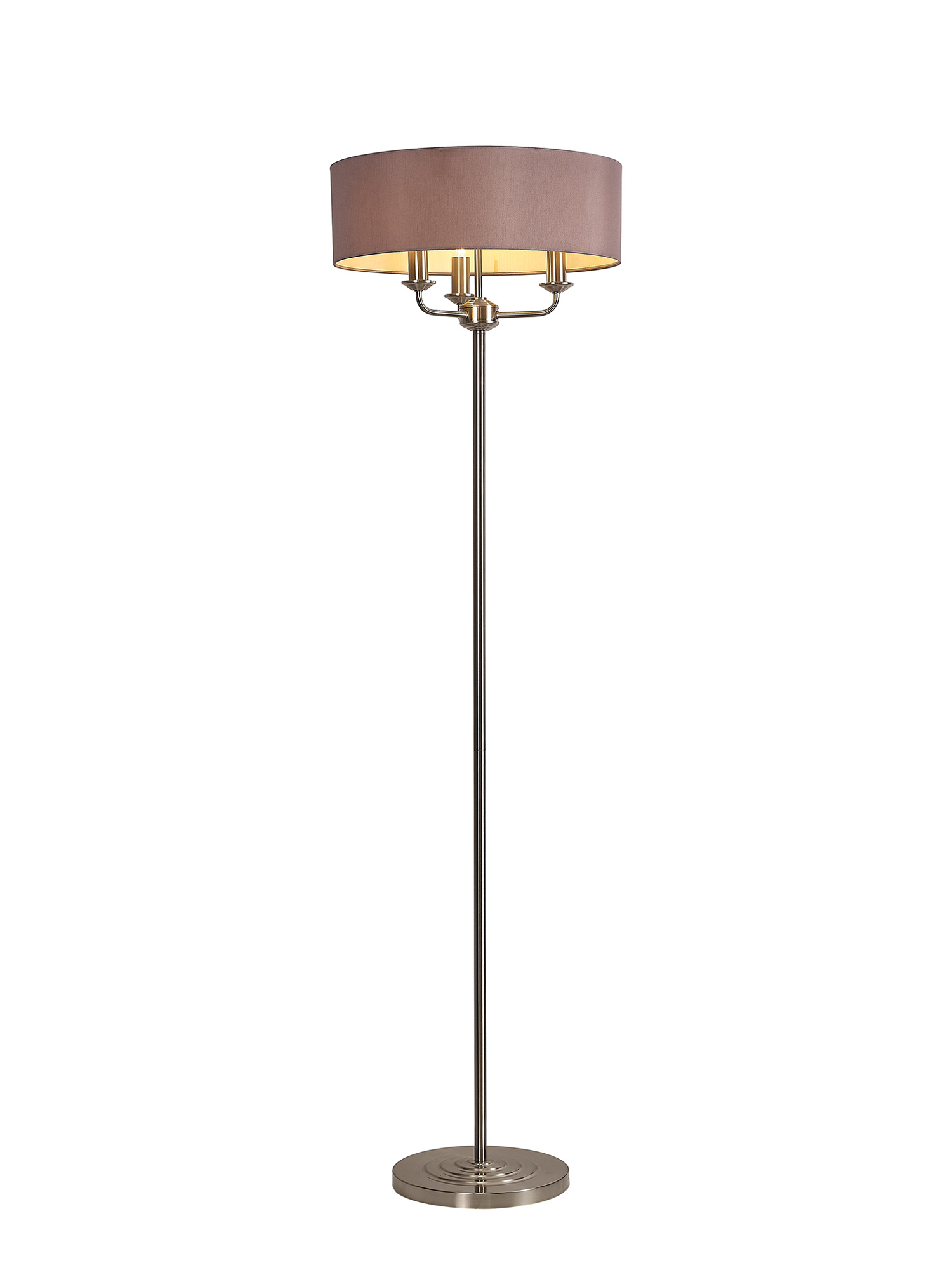 DK0926  Banyan 45cm 3 Light Floor Lamp Satin Nickel; Taupe